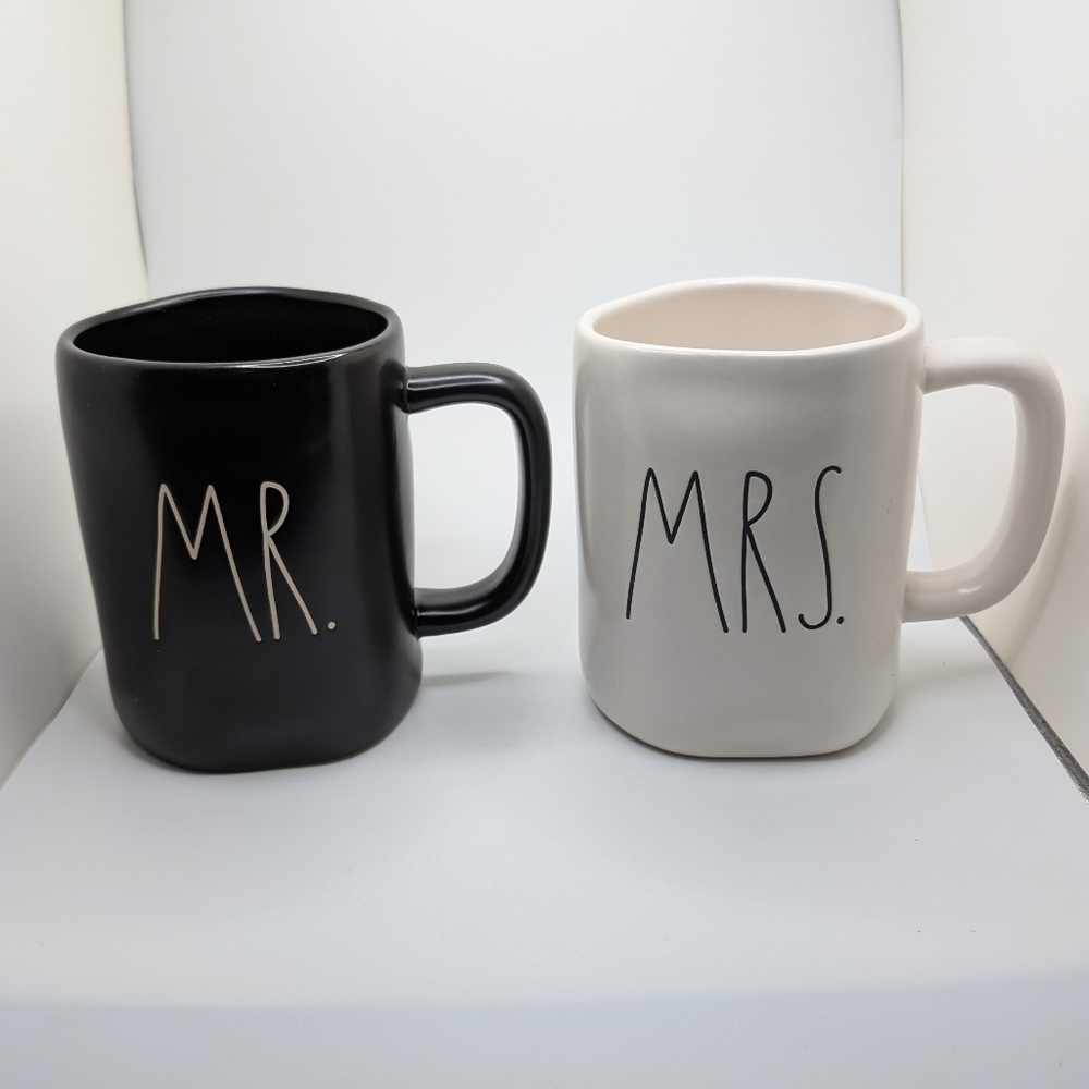 Rae Dunn MR. & MRS. Mugs Matte Pottery Style Artisan Collection Black & White